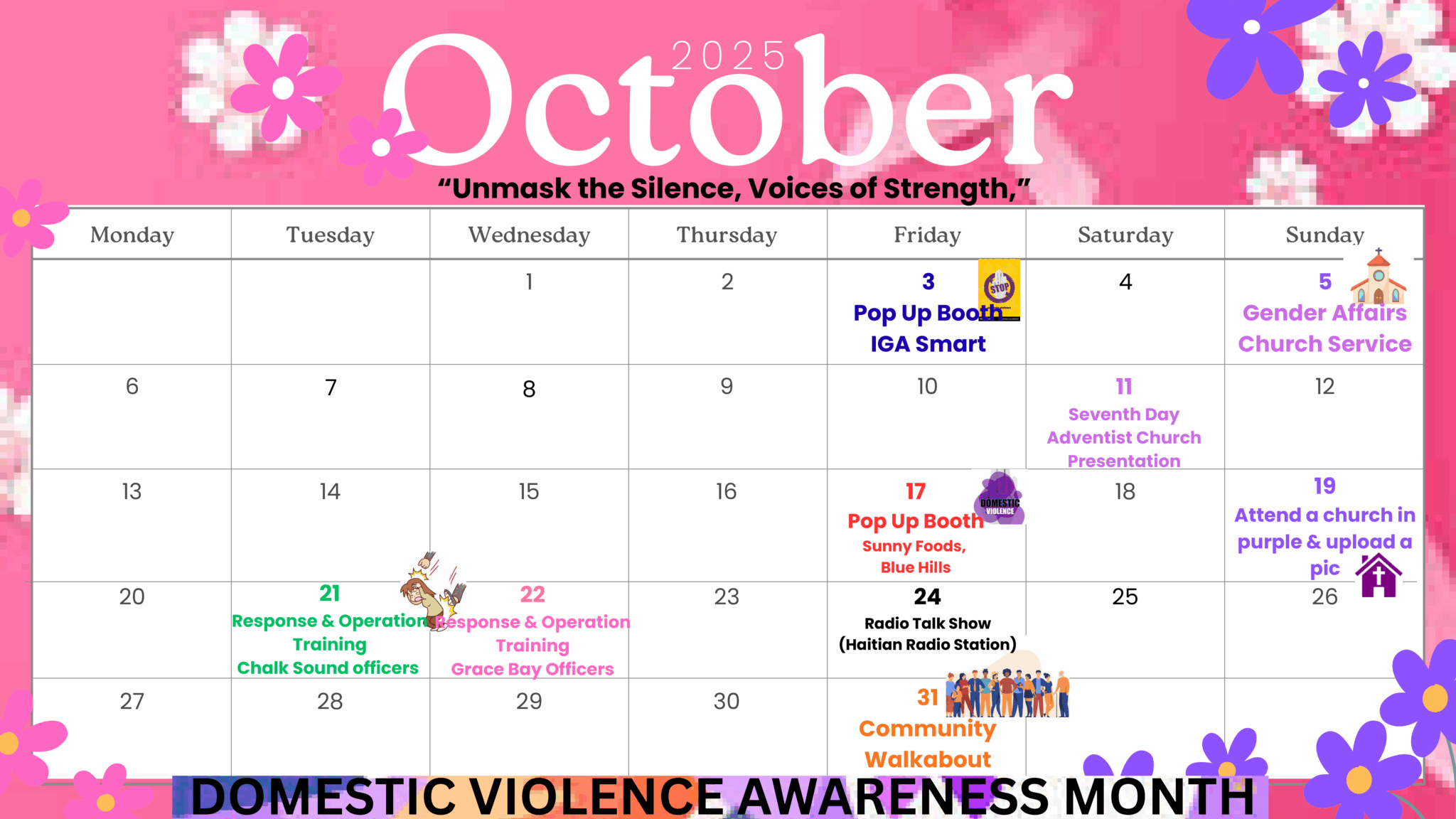 Domestic Violence 2025 October Monthly Calendar - Royal Turks and ...